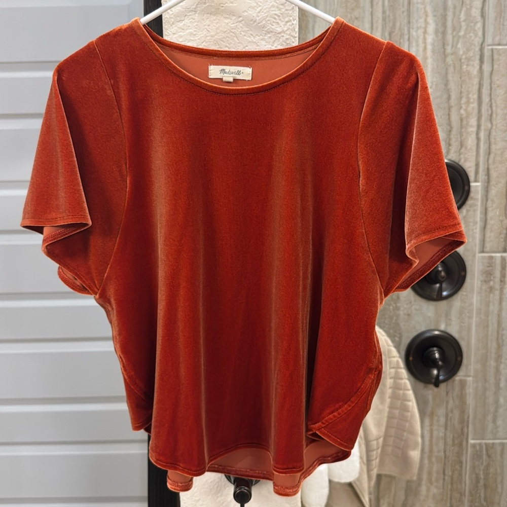 Madewell Burnt Orange Velvet Butterfly Sleeve Top XS